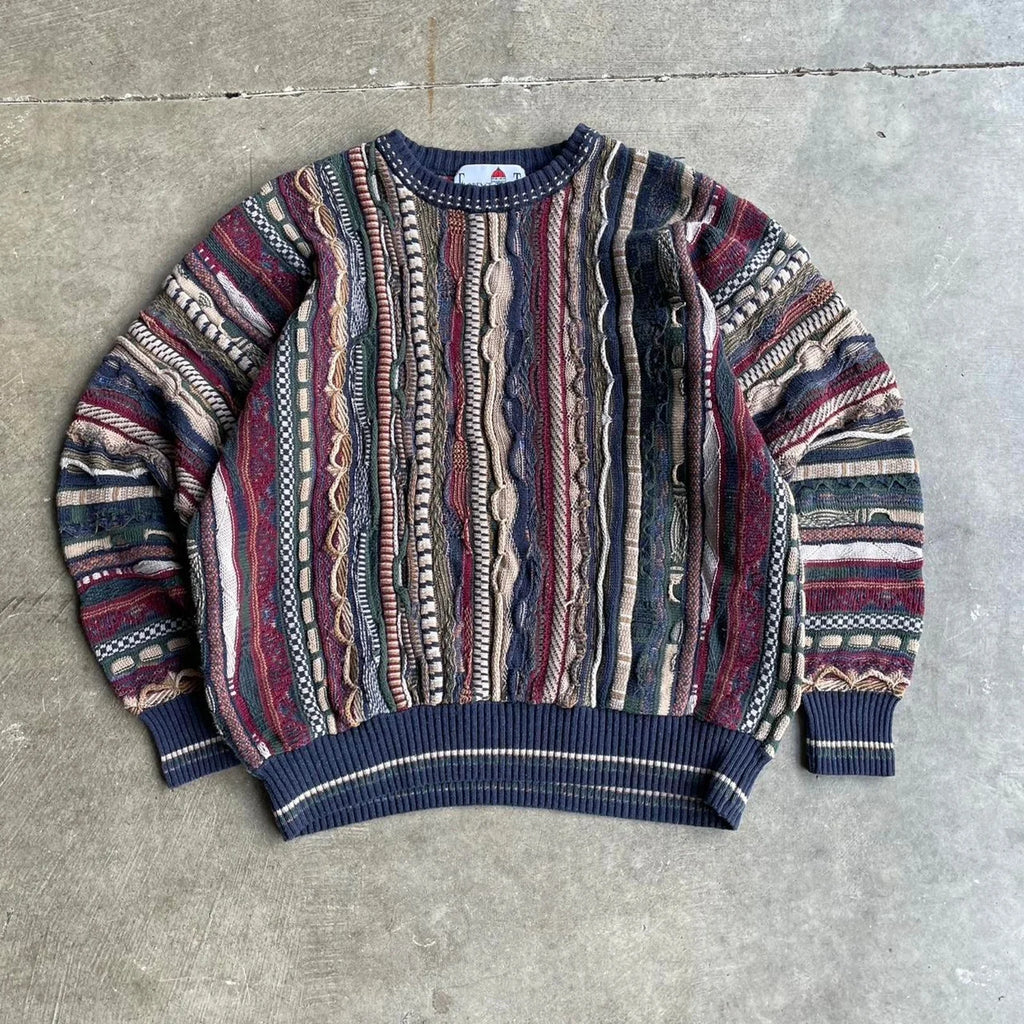 Coogi-Inspired 3D Knit Sweater Size Large