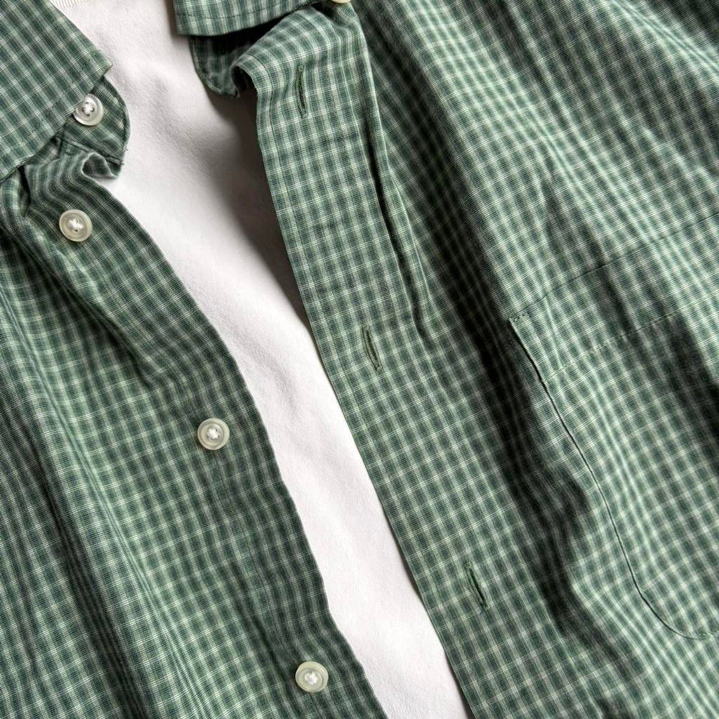 Green plaid cropped boxy button up shirt