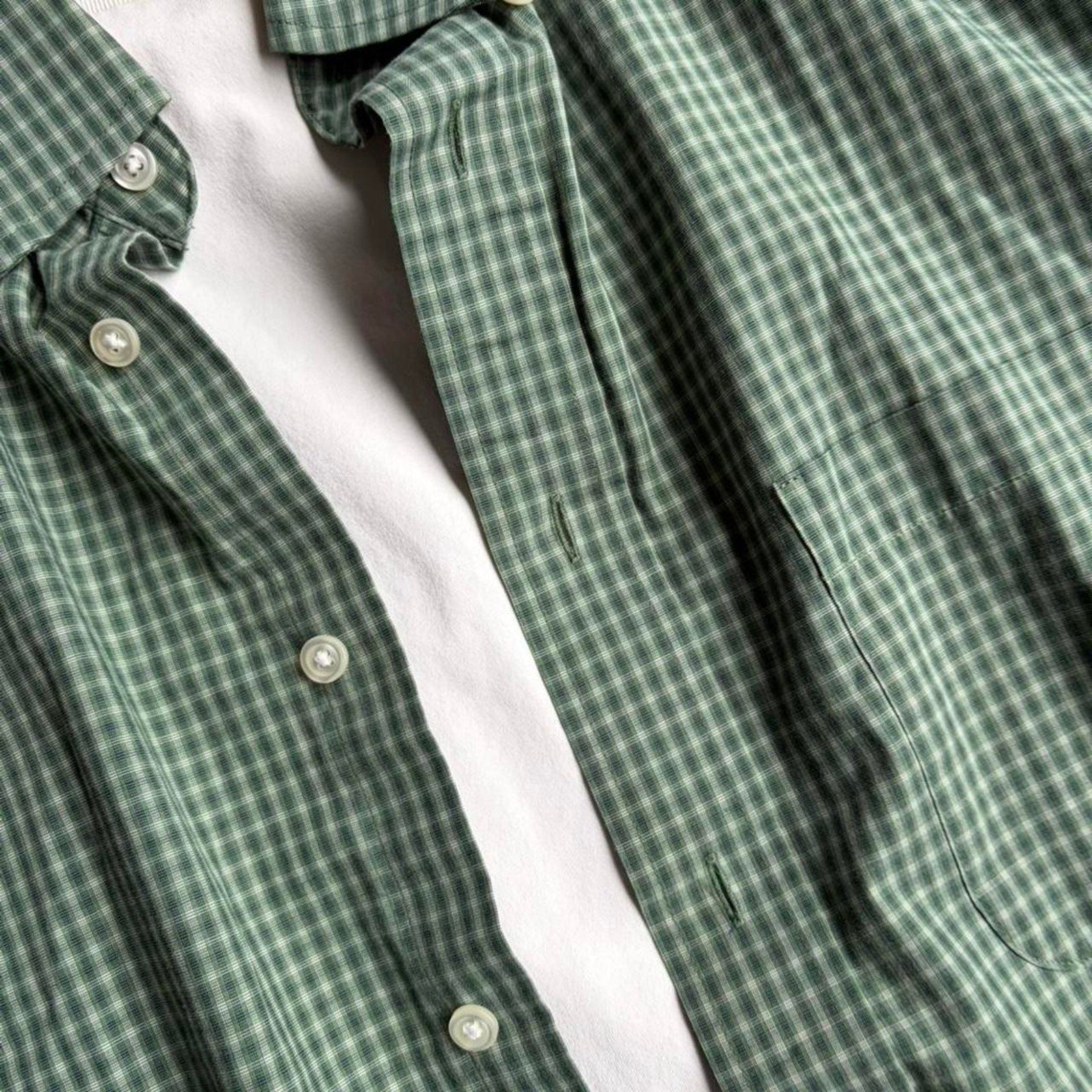 Green plaid cropped boxy button up shirt