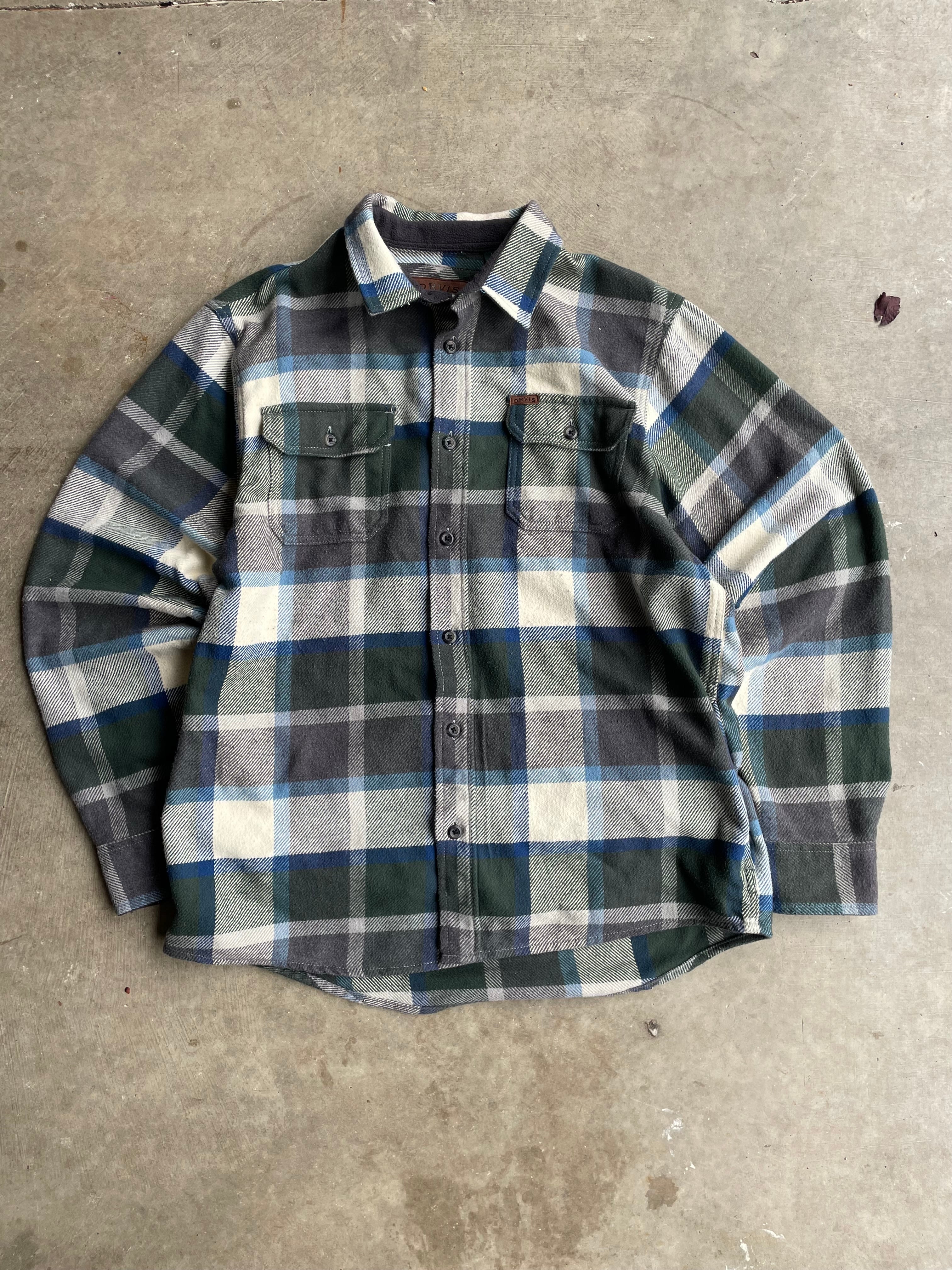 Green Plaid Orvis Thick Flannel Size XL