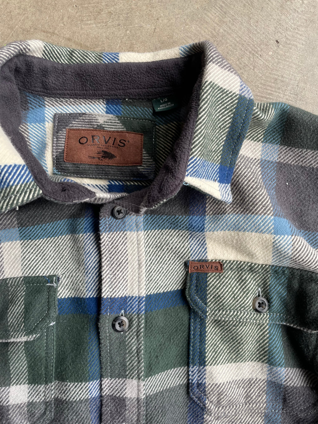 Green Plaid Orvis Thick Flannel Size XL