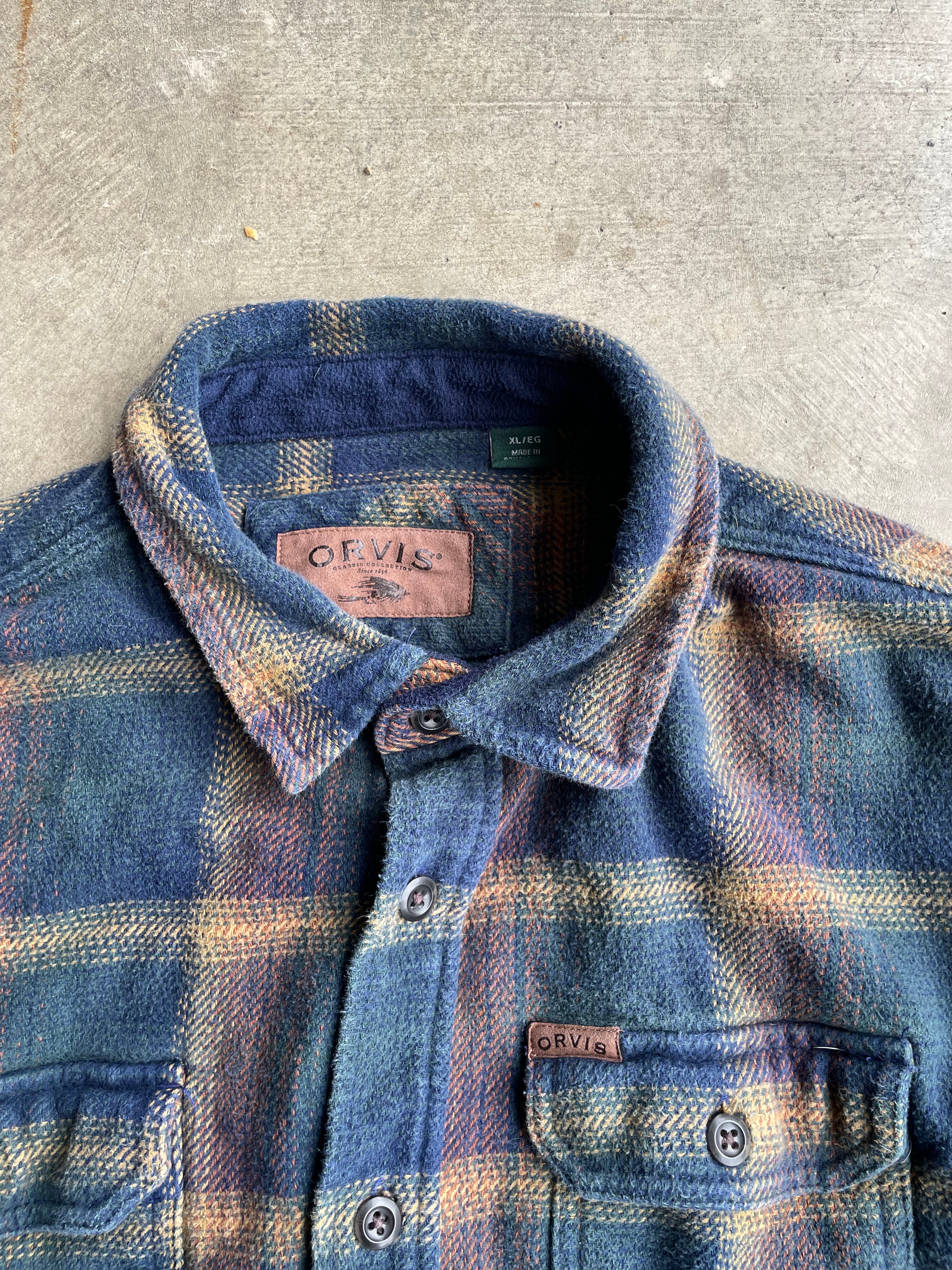 Blue Plaid Orvis Thick Flannel Size XL