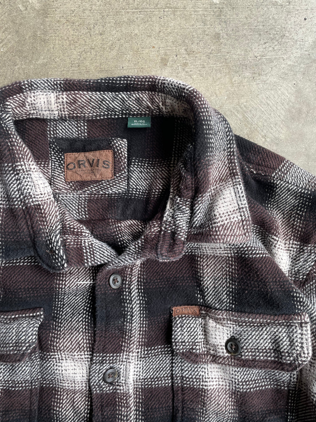 Brown Plaid Orvis Thick Flannel Size XL