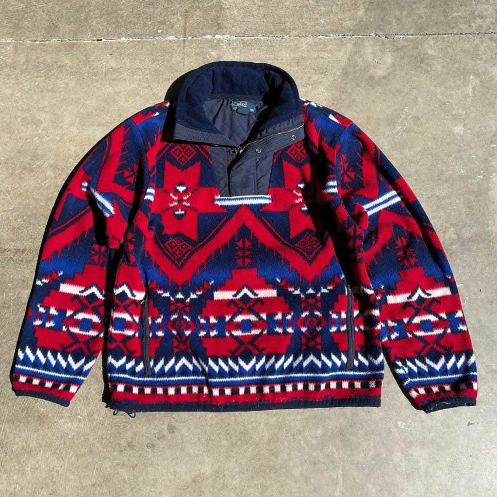 Rare Vintage Polo Ralph Lauren Aztec Synchilla-Like Quarter Zip Pull Over Size M
